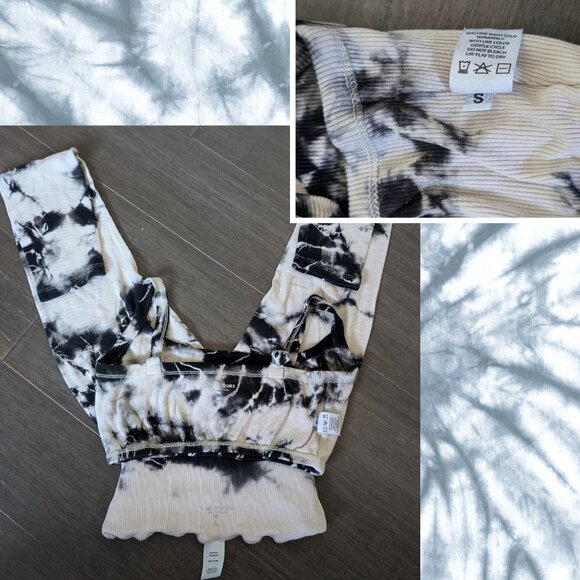 Year of Ours, Leggings & Bra Set, Loungewear Navy Blue/Cream Tie Dye, Sz S - Picture 4 of 5